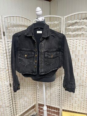 Mono B Black Cropped Denim Jacket with Brass Buttons